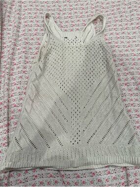 Women’s Cream Knit Tank Top - Lightweight Crochet Style